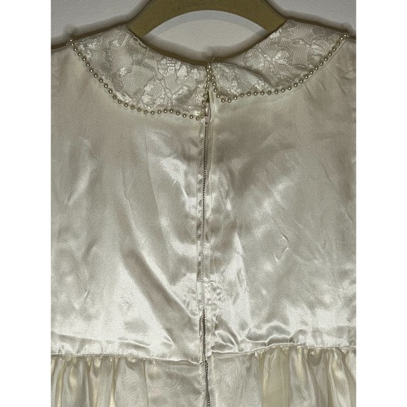 First Communion Dress Girls Size M White Sheer Lined Bows Peals Lace Satin Trim - Picture 7 of 16